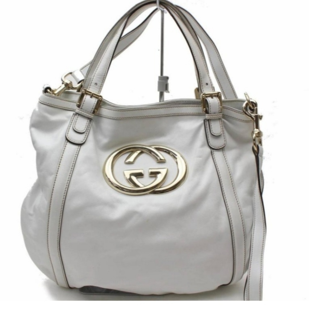 GUCCI Calfskin Medium Britt Hobo Off White 